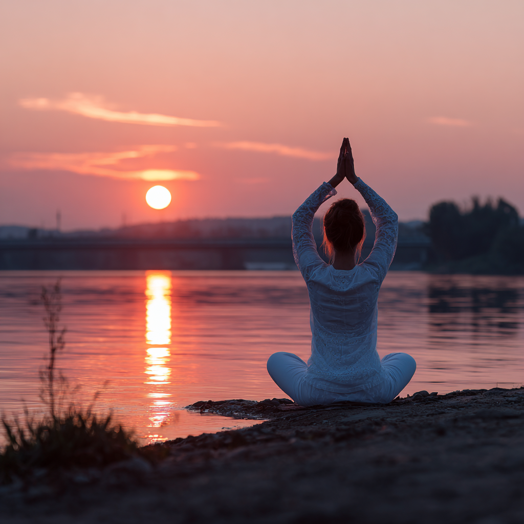 Persoană practicând yoga în natură